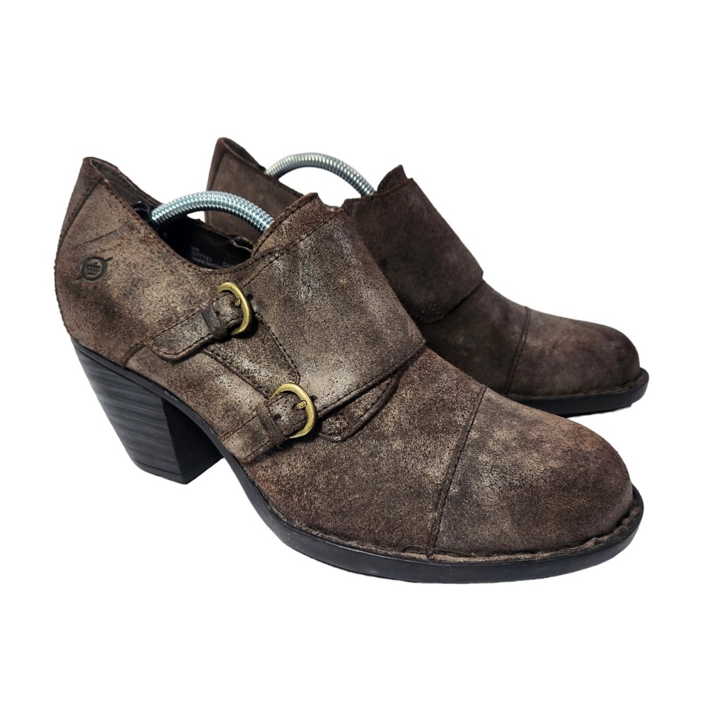Born B.O.C Shooties Womens Size 9 Double Monk Strap‎ Leather Block Heel Side Zip